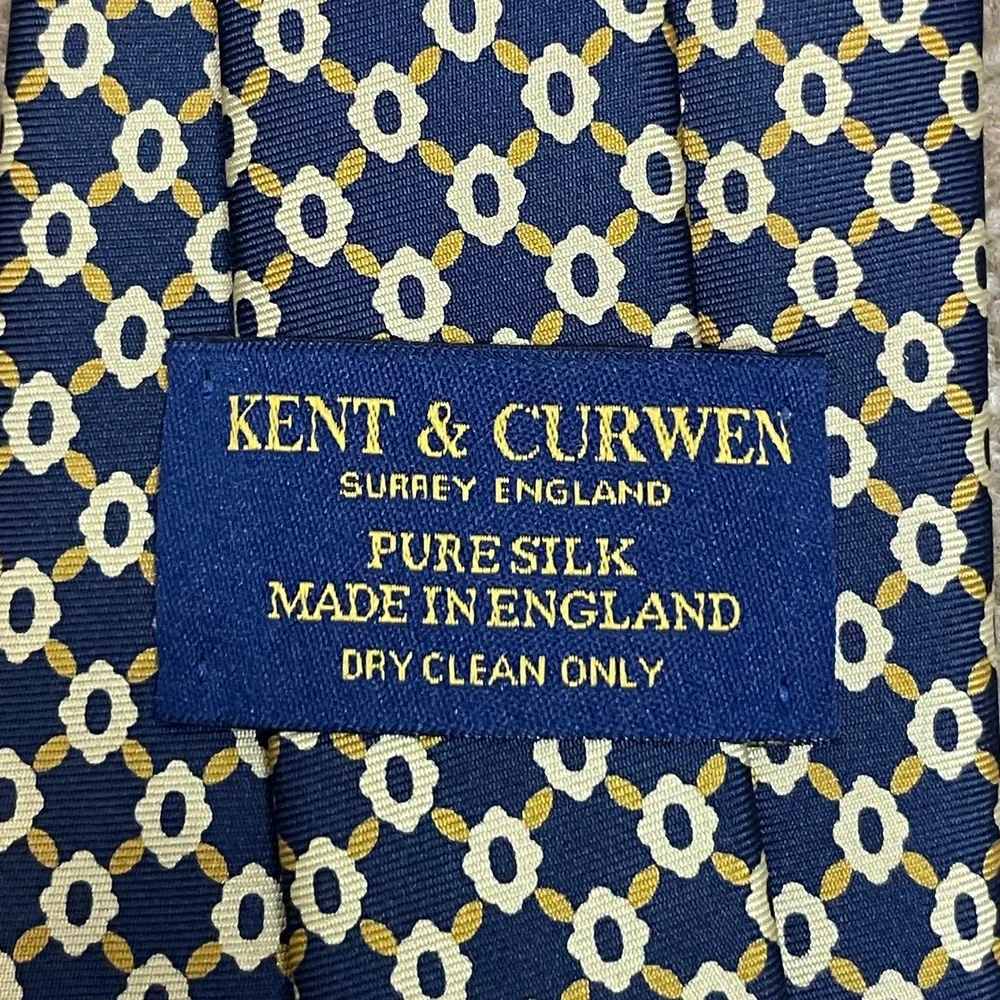 Kent & Curwen Blue Geometric Silk Necktie Mens Classic Business‎ Old Money